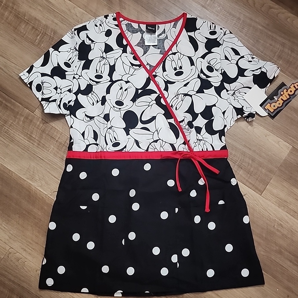 Disney Women's Black and White Minnie Mouse Scrubs Top